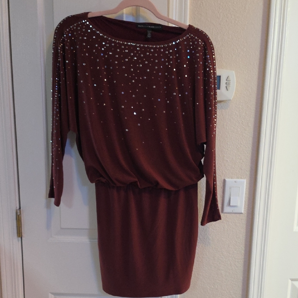 WHBM 3D Embellished Burgundy Women's Dress XXSP